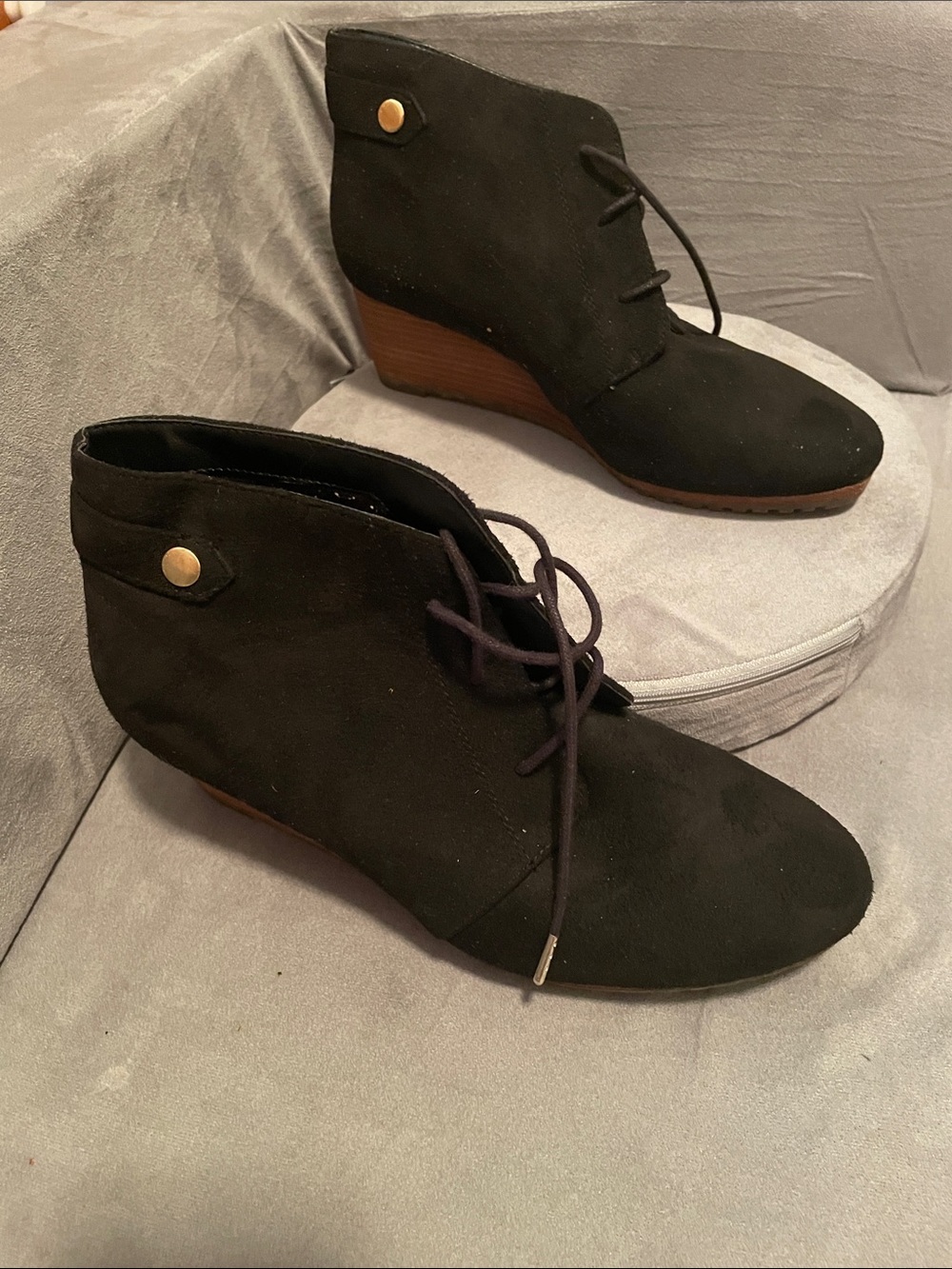 Women's Black Suede Wedge Ankle Boots - Lace-Up Dr. Scholls! Super comfortable